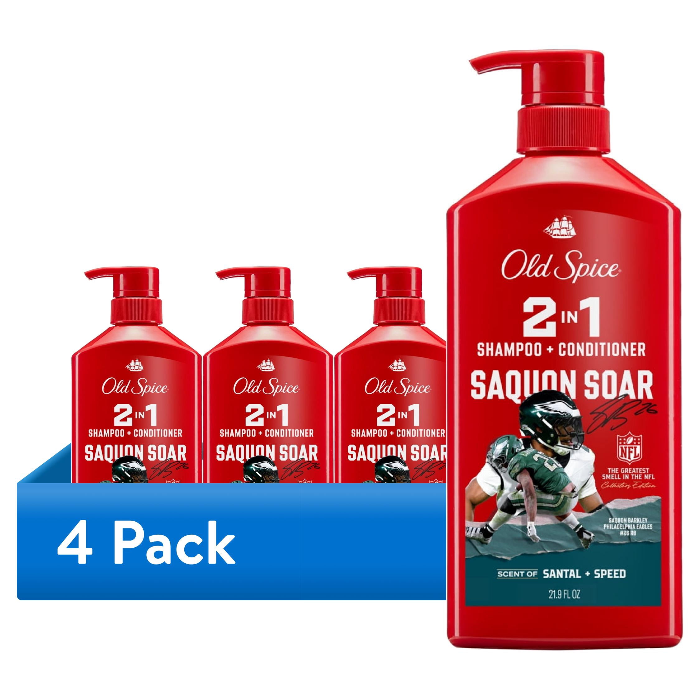 (4 pack) Old Spice Saquon Soar 2-in-1 Shampoo & Conditioner for Men, Old Spice x NFL, Healthy & Full Looking Hair, 21.9 fl oz
