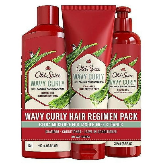 Old Spice Shampoo, Conditioner and Leave-in Conditioner Set for Men, Wavy Curly Hair Regimen Bundle