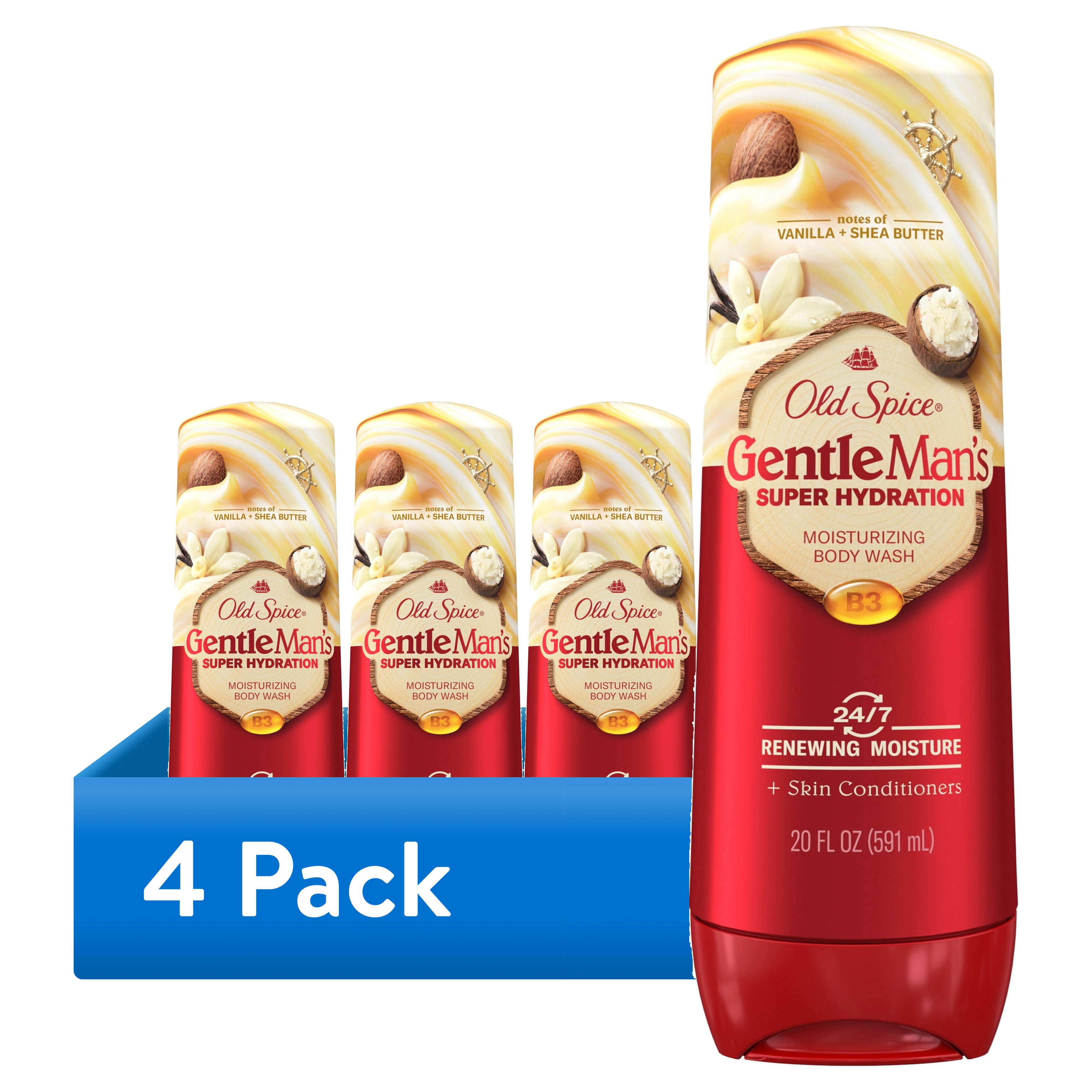 (4 pack) Old Spice Body Wash for Men, Super Hydration, Gentleman's Blend Vanilla + Shea, 20 fl oz