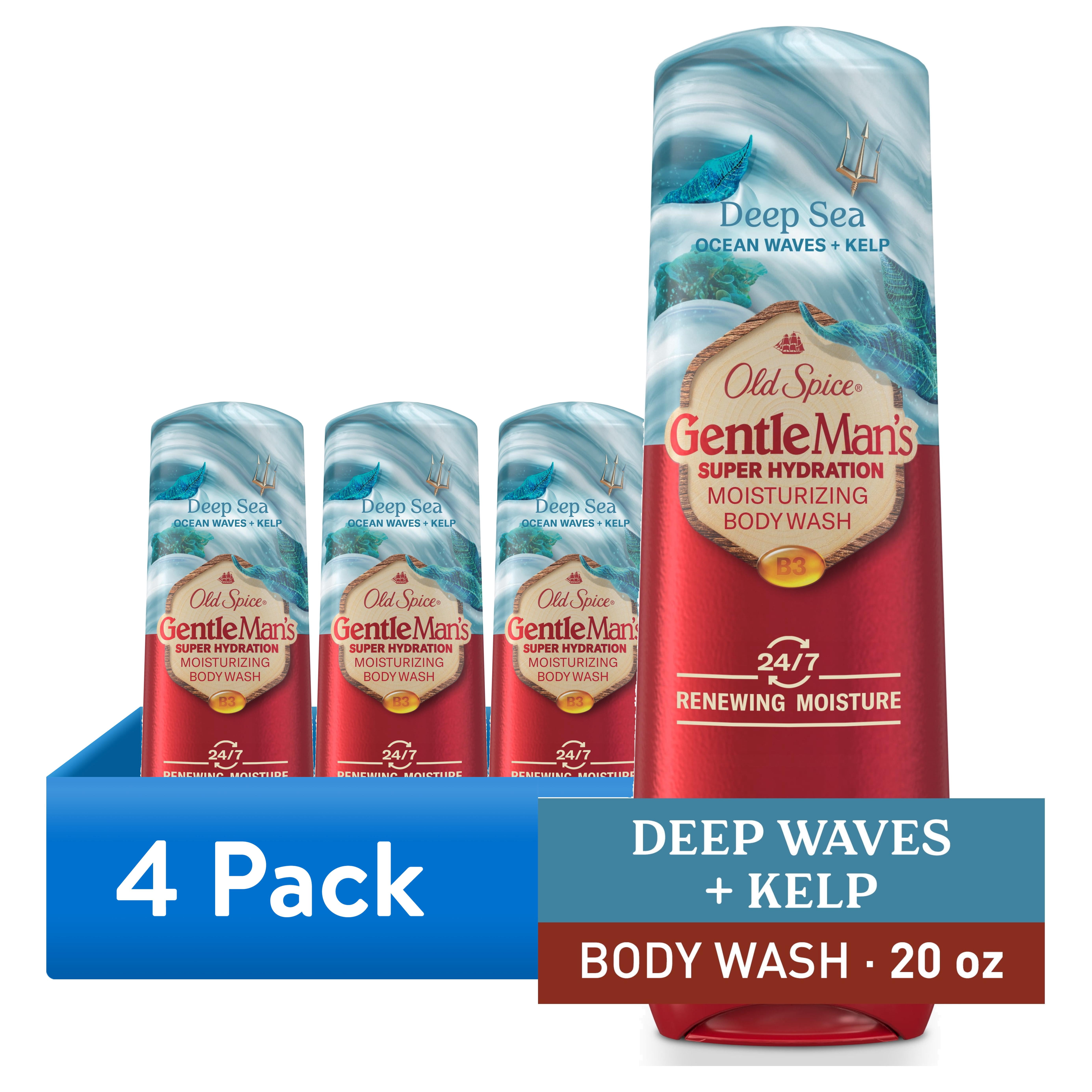 (4 pack) Old Spice Super Hydration Men's Deep Sea Body Wash 24/7 Renewing Moisture 20g