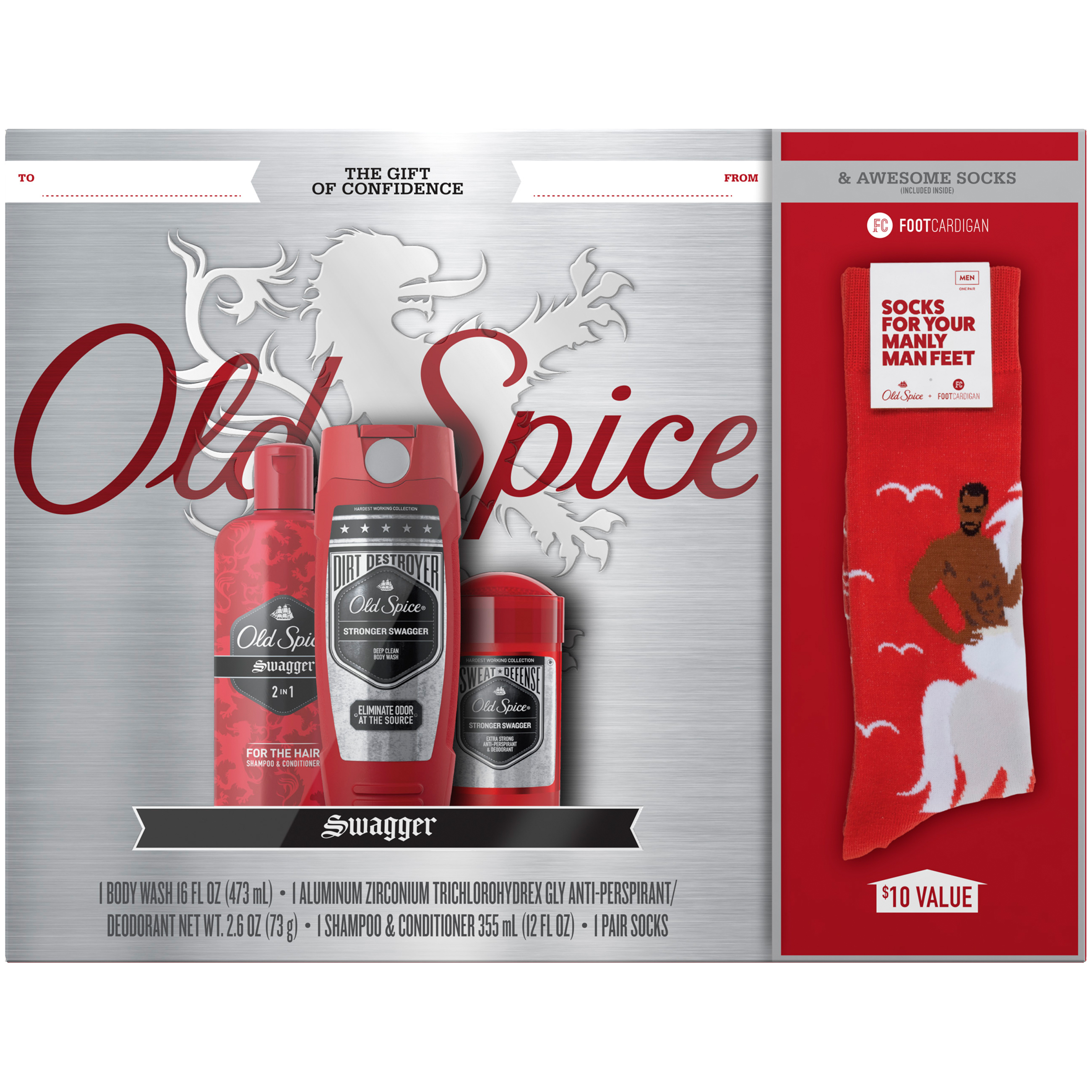 Old Spice Swagger Hardest Working Collection Body Wash, Deodorant and Shampoo & Conditioner Gift of Confidence Gift Pack (Free Socks Included) - image 1 of 6