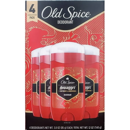 Old Spice Swagger Red Collection Confidence and Amberwood Deodorant for Men (3 oz 4 Pack)