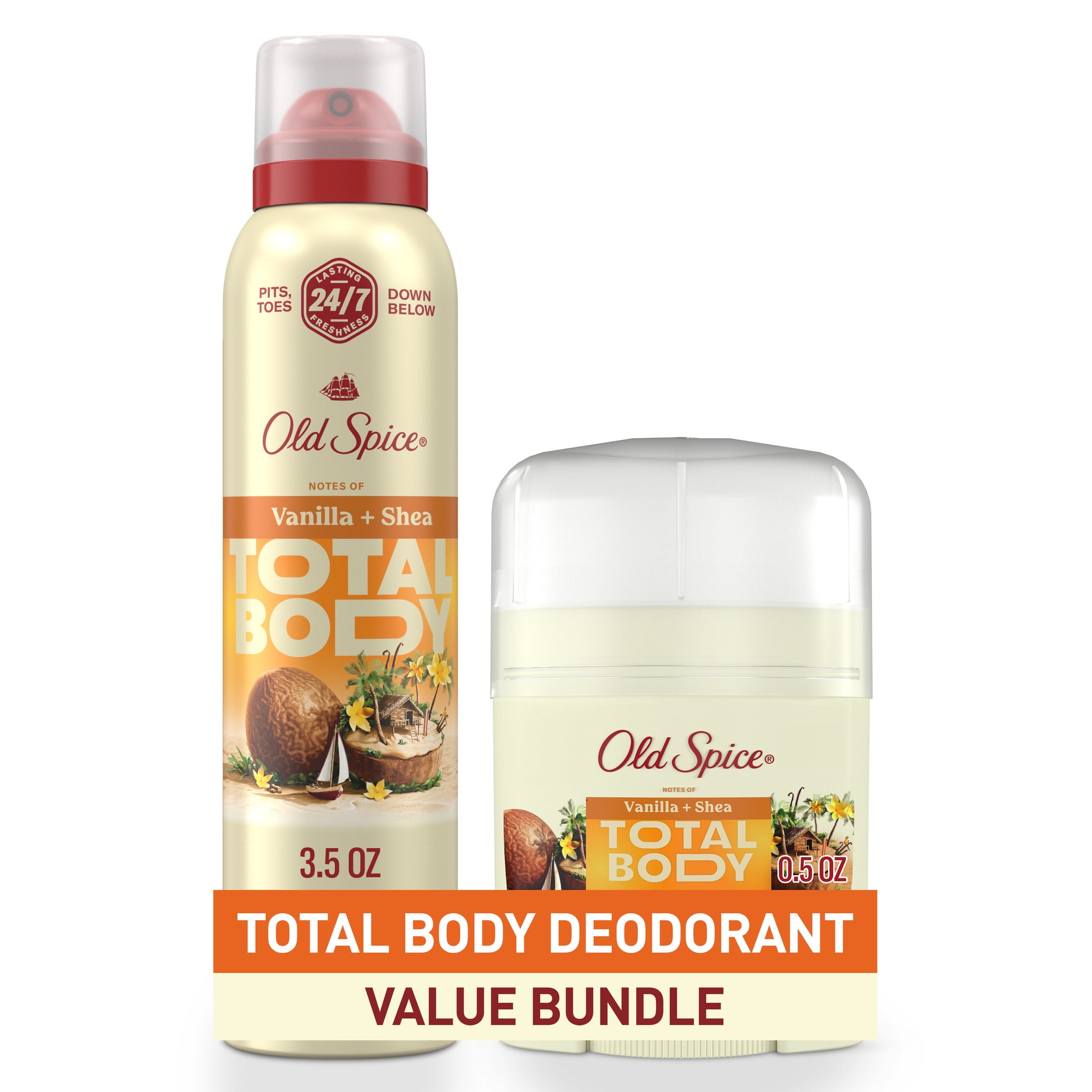 Old Spice Whole Body Deodorant for Men, Total Body Deodorant Value Bundle, Vanilla + Shea, Aluminum Free 24/7 Freshness 4.0oz
