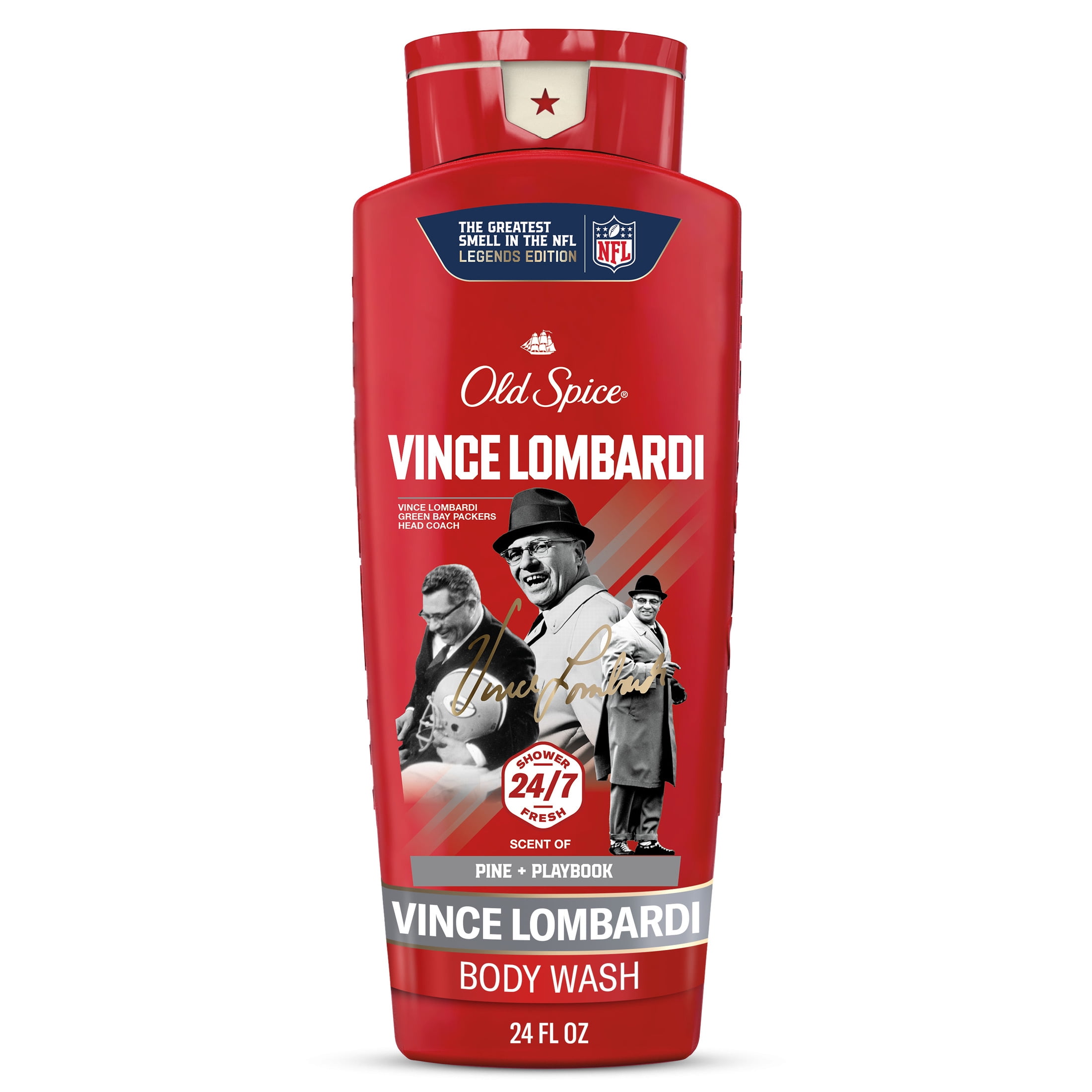 Old Spice Body Wash for Men, NFL Collection, Vince Lombardi, Scent of Pine + Playbook, 24 fl oz