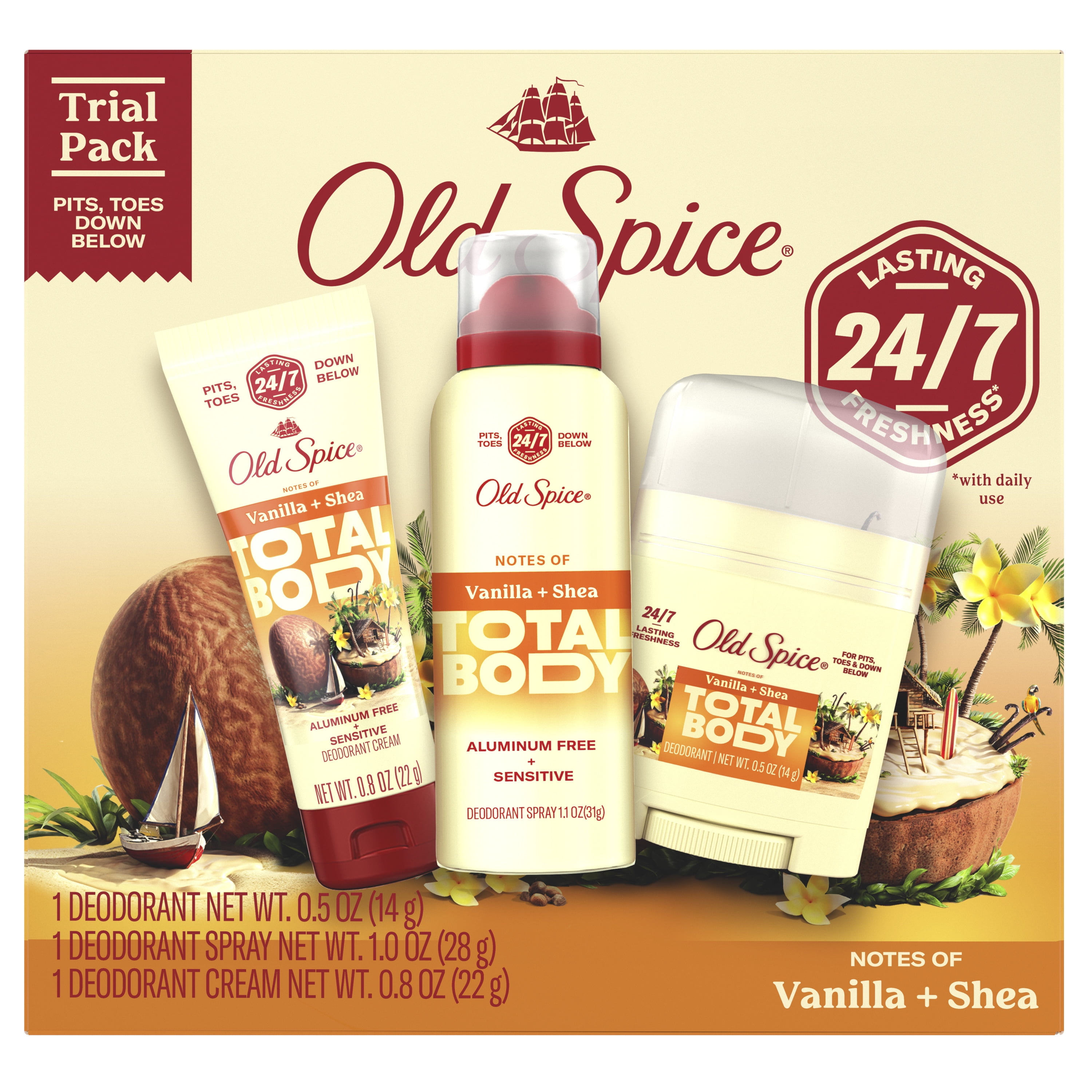 Old Spice Whole Body Deodorant for Men, Aluminum Free, Vanilla and Shea, Trial Pack