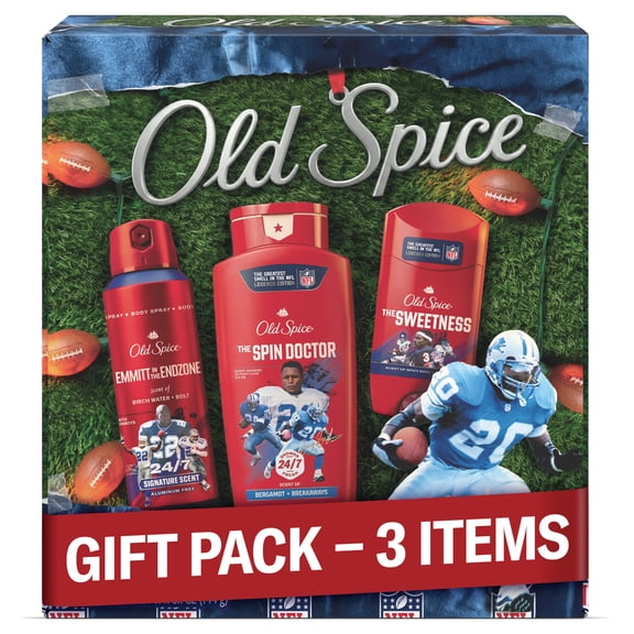 Old Spice x NFL Legends Edition Holiday Gift Pack for Men, Walter Payton, Emmitt Smith & Barry Sanders, Antiperspirant, Body Wash, Body Spray, 3 Pack Gift Box for Him