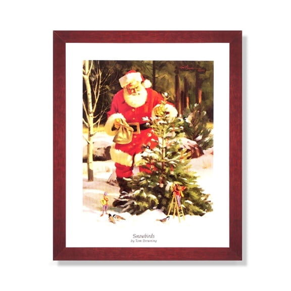 Old St Nick Santa Clause Decorating Outdoor Pine Tree with Elves Tom Browning #7 Christmas Cherry Framed Picture Art Print 16x20