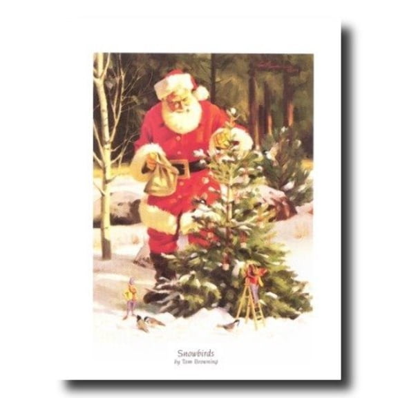 Old St Nick Santa Clause Decorating Outdoor Pine Tree with Elves Tom Browning #7 Snowbirds Christmas Wall Picture Art Print 16x20