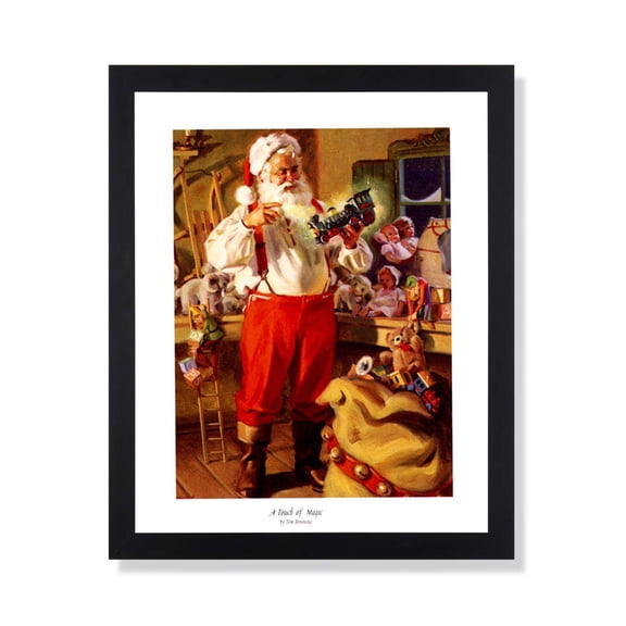 Old St Nick Santa Clause Toy Workshop Christmas Picture Tom Browning #3 Art Print Black Frame + Glass 19x23" Perfect for Fireplace Mantel