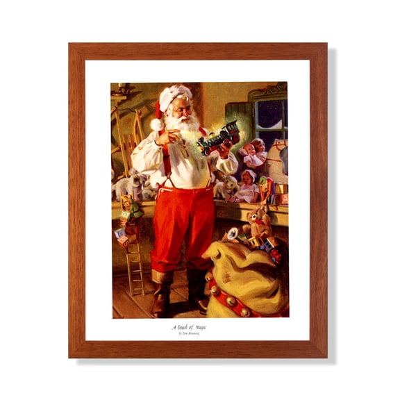 Old St Nick Santa Clause Toy Workshop Tom Browning Christmas #3 Art Print 16x20 Honey Frame Real Glass
