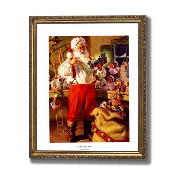 Old St Nick Santa Clause Toy Workshop Tom Browning Christmas #3 Art Print Gold Frame + GLASS 19x23" Perfect for Holiday Fireplace Mantel