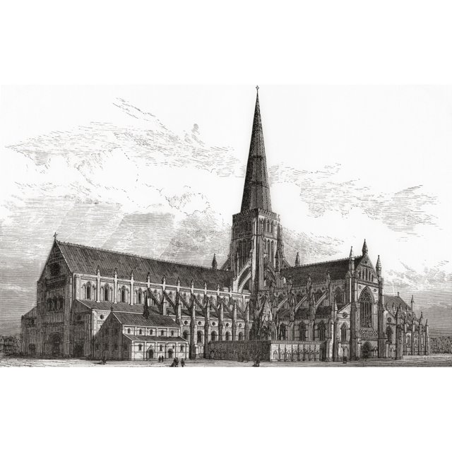 Old St Paul's Cathedral seen from the southwest showing the church of