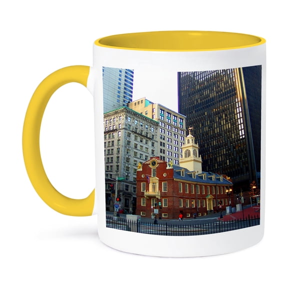3drose, Old State House Historic Building Boston Massachusetts Landmark, 11oz Two-tone Yellow Mug
