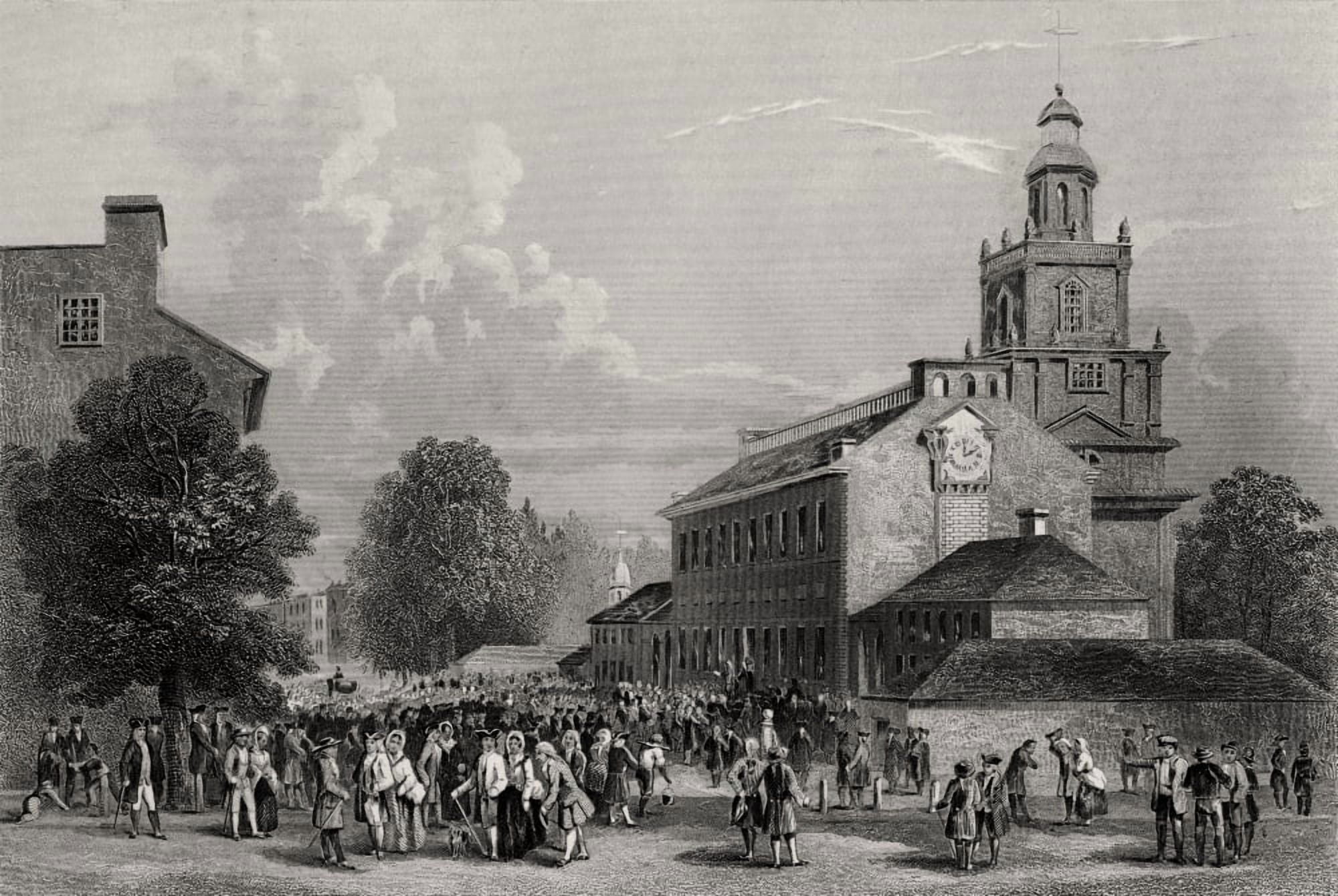 Old State House Philadelphia Usa Erected 1735 From A 19Th Century Print Engraved J Rogers Canvas Art - Ken Welsh Design Pics (18 x 12)
