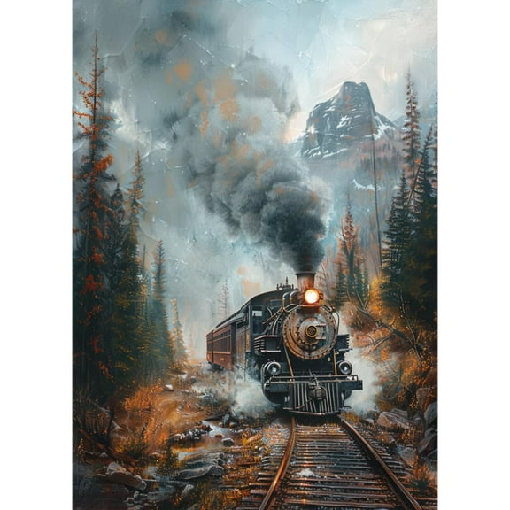 Old Steam Train 5D Diamond Art DIY Paint with Full Drill Round Diamond Gems Painting by Number Kits for Adults Art Craft Home Wall Decor 15.8x19.8inch