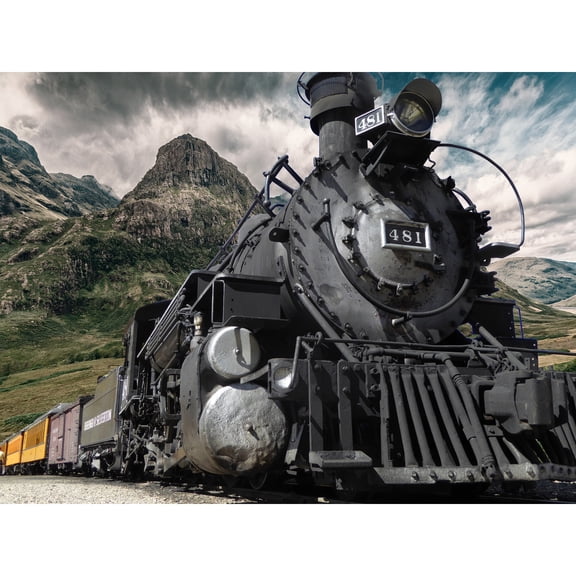 Old Steam Train Engine Mountains Large Wall Art Print