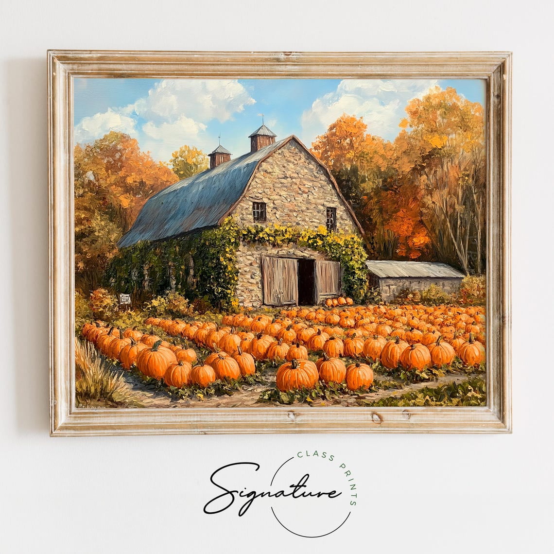 Old Stone Barn With Pumpkins, Rustic Autumn Scene, Earthy Farmhouse ...