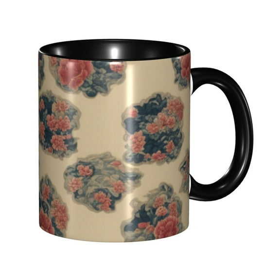 Old Style Flower Coffee Mug Fun Custom Ceramic Mugs 11oz Black
