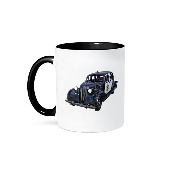 3dRose, Old Style Police Car, 11oz Two-Tone Black Mug