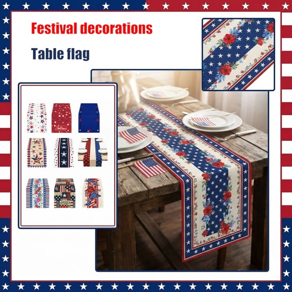Old Style Stars American Flag 4th of July Table Runner, Memorial Day Kitchen Dining Table Decoration for Home Party Decor 13x47 Inch C