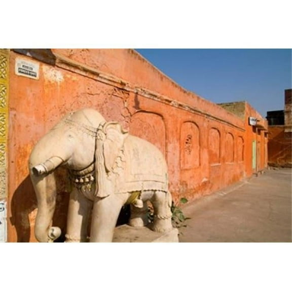 Old Temple with Stone Elephant Downtown Center of the Pink City Jaipur Rajasthan India Print by Bill Bachmann