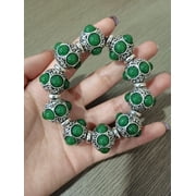 Old Tibet silver, hand carved flowers, Tibetan silver inlay, green jade bracelet