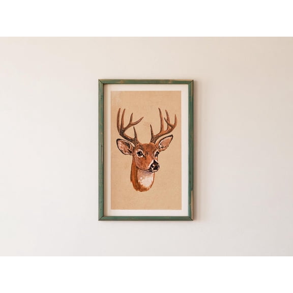 Old Time Deer Print for Hunter Art Retro Hunting Art Poster Deer Wall Decor Deer Artwork Outdoorsy Wall Art Hunting Dad, Unframed Canvas 8x10in