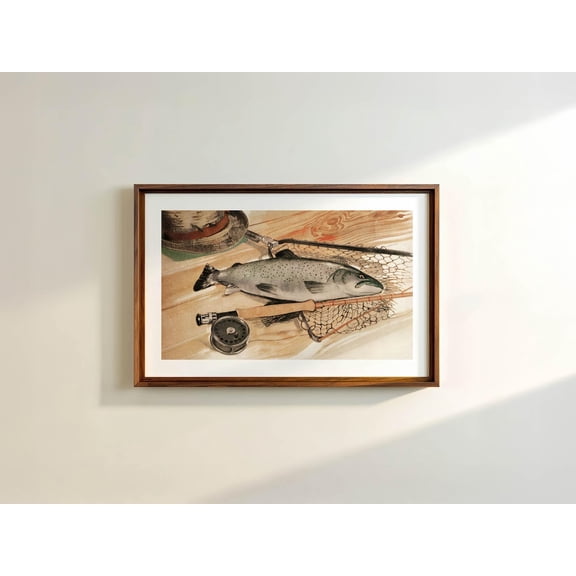 Old Time Fisherman Retro Wall Art, Stretched Canvas Size 8x12