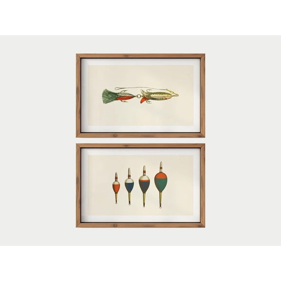 Old Time Fishing Art Retro Fishing Gear Prints Fisherman Wall Prints Vintage Angling Artwork Fishing Set 2 Stretched Canvas 12x18