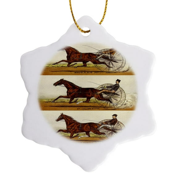 3drose, Old Time Harness Racing, 3 inch Snowflake Porcelain Ornament