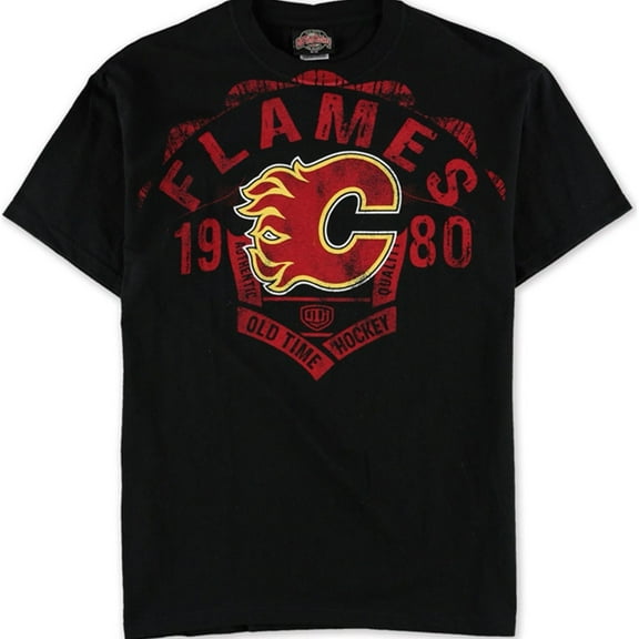 Old Time Hockey Mens Calagry Flames Graphic T-Shirt, Black, Medium