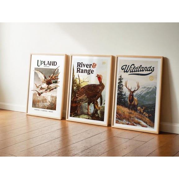 Old Time Hunting Prints Retro Hunting Art Hunting Wall Decor Outdoorsy Cabin Wall Art for Hunter Set 3 Unframed Paper Print 20x30