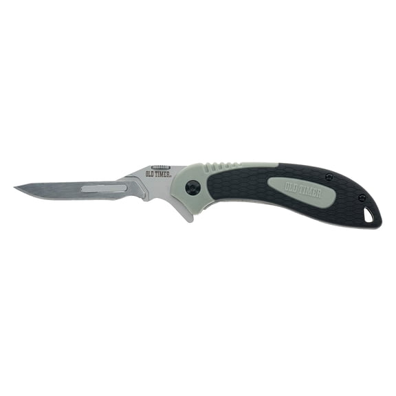 Old Timer Replaceable Blade Kit Pocket Knife 2.75" Drop Point 60A Satin Blade TPE Handle Black