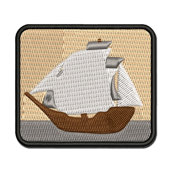 Old Timey Boat Ship Applique Multi-Color Embroidered Hook & Loop Patch - 2.5 Inch Small