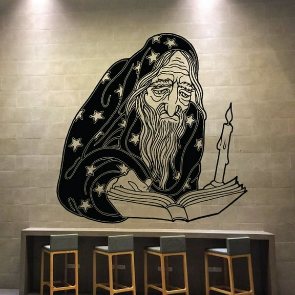 Old Tired Wizard Reading Spells Decal - 36 Inches