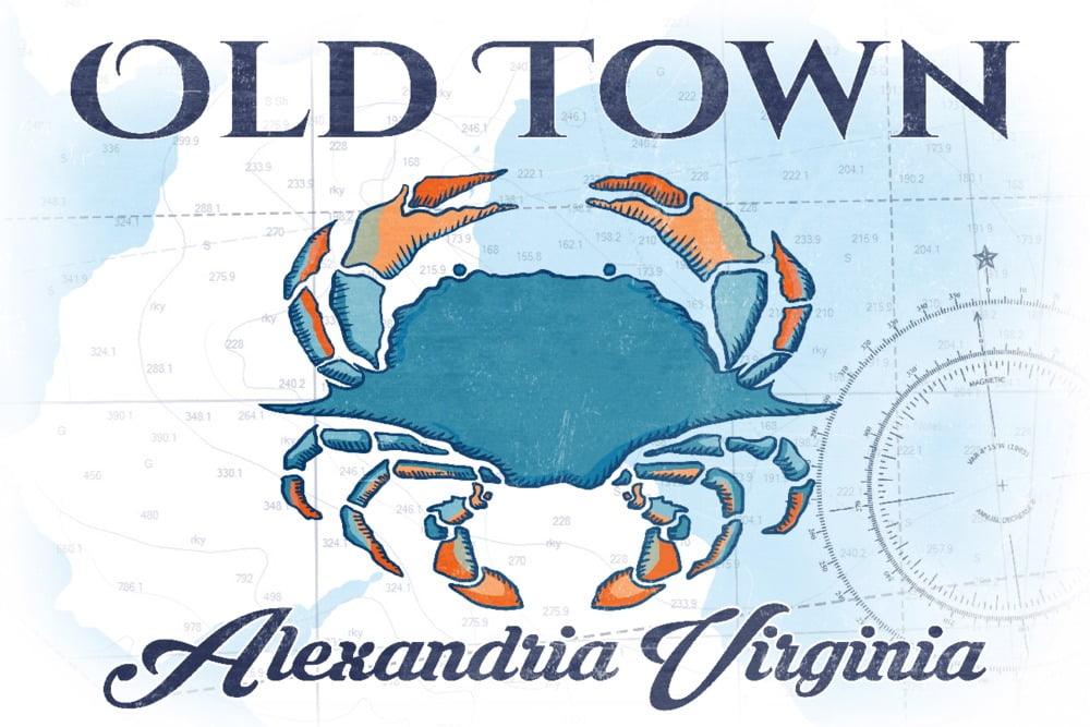 Old Town Alexandria, Virginia, Blue Crab, Coastal Icon (9x12 Wall Art