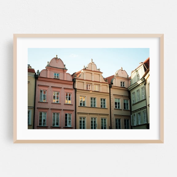 Old Town Architectural, Warsaw - Warsaw Mazowieckie Poland Photography Architecture City Vintage Cityscape Travel Poster Pastel Scenic Oak Framed Wall Art Print 5 x 7 inches
