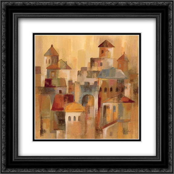 Old Town I 2x Matted 20x20 Black Ornate Framed Art Print by Vassileva, Silvia