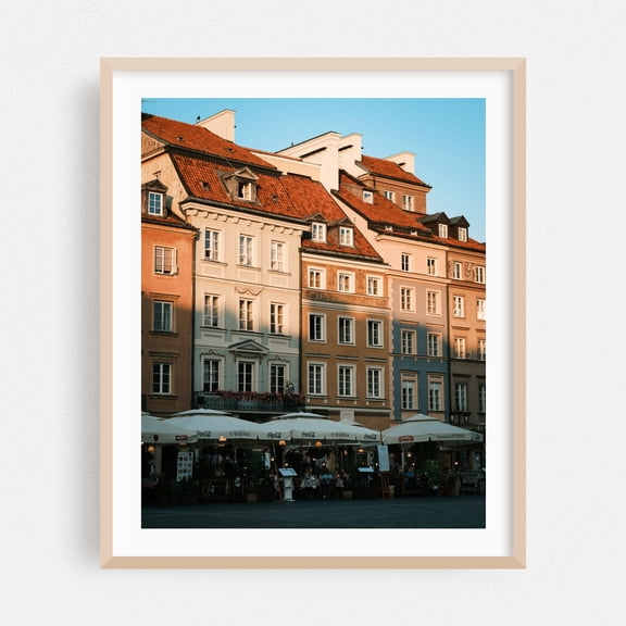 Old Town Market Square, Warsaw 01 - Warsaw Mazowieckie Poland Photography Architecture City Travel Poster Street Photography Vintage Cafe Oak Framed Wall Art Print 8 x 10 inches