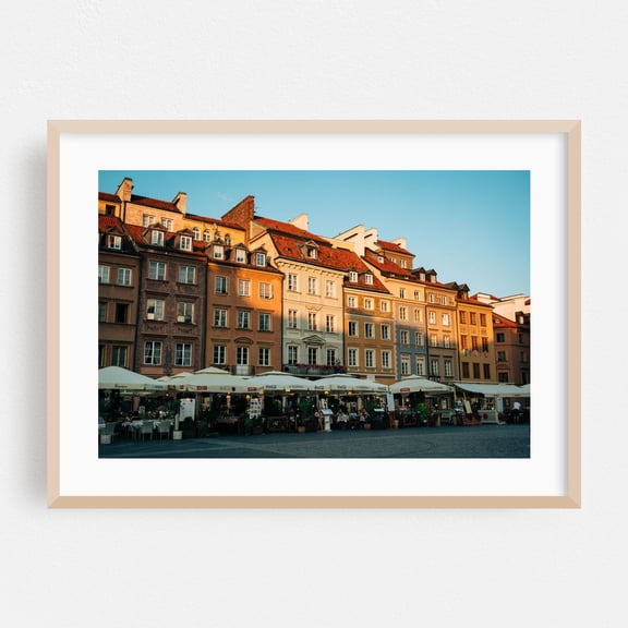 Old Town Market Square, Warsaw 02 - Warsaw Mazowieckie Poland Photography Architecture Cityscape Vintage Travel Poster Street Photography City Rustic Oak Framed Wall Art Print 5 x 7 inches