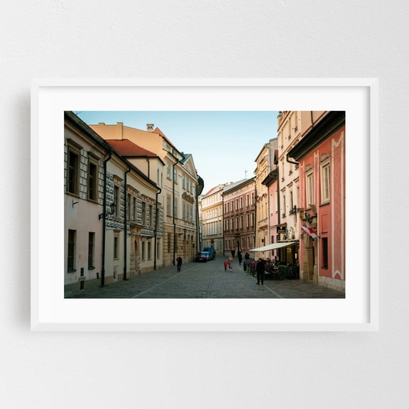 Old Town Streets, Kraków 02 - Kraków Małopolskie Poland Photography Architecture Cityscape Street Photography Travel Poster Scenic Vintage White Framed Wall Art Print 5 x 7 inches