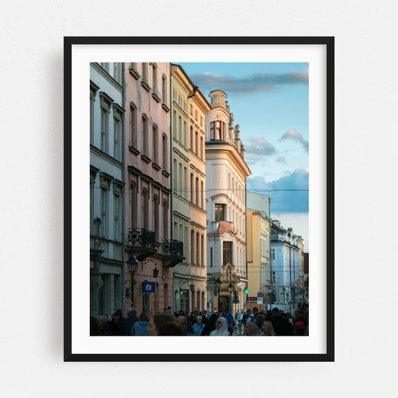 Old Town Streets, Kraków 03 - Kraków Małopolskie Poland Photography Architecture Street Photography City Cityscape Vintage Travel Poster Scenic Black Framed Wall Art Print 9 x 12 inches