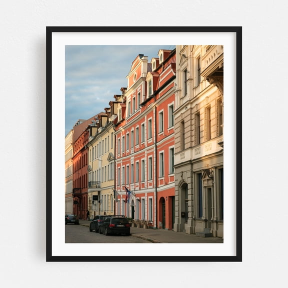 Old Town Streets, Riga 01 - Riga Latvia Photography Architecture City Street Photography Travel Poster Vintage Cityscape Black Framed Wall Art Print 9 x 12 inches