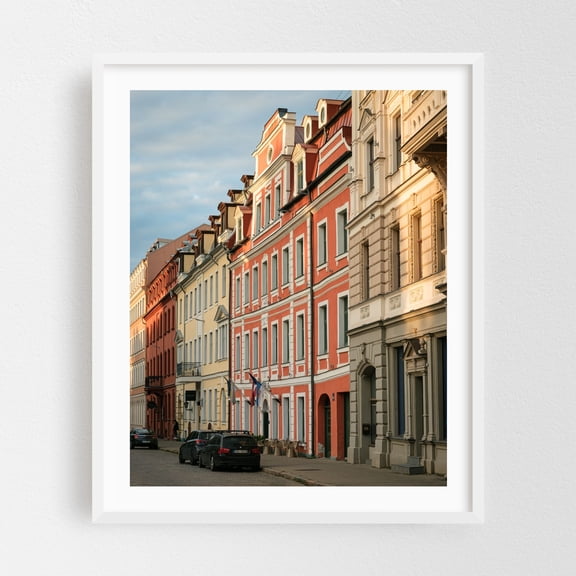 Old Town Streets, Riga 01 - Riga Latvia Photography Architecture City Street Photography Travel Poster Vintage Cityscape White Framed Wall Art Print 6 x 8 inches