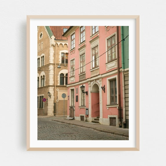 Old Town Streets, Riga 02 - Riga Latvia Photography Architecture Vintage Street Photography City Pastel Travel Poster Rustic Oak Framed Wall Art Print 6 x 8 inches