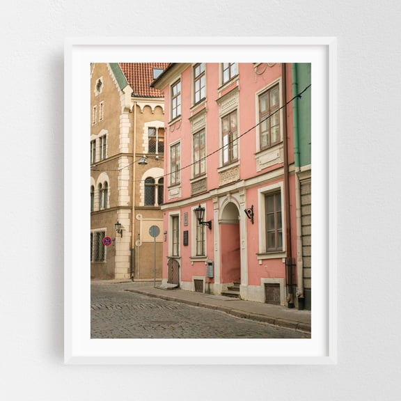 Old Town Streets, Riga 02 - Riga Latvia Photography Architecture Vintage Street Photography City Pastel Travel Poster Rustic White Framed Wall Art Print 6 x 8 inches