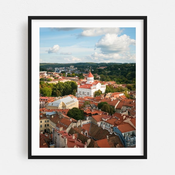 Old Town Views, Vilnius 01 - Vilnius Lithuania Photography Cityscape Architecture Scenic Travel Poster Landscape Autumn Vintage Black Framed Wall Art Print 12 x 16 inches