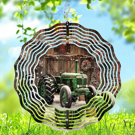 Old Tractor Farm Christmas 3D Wind Spinner Stainless Steel Kinetic Garden Decor