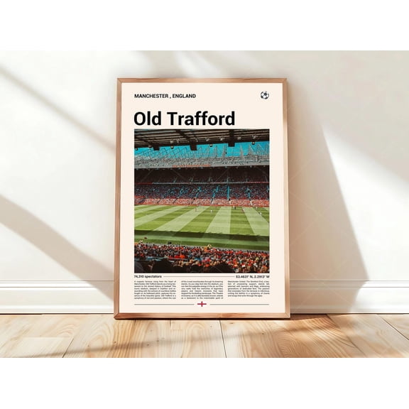 Old Trafford Stadium Image Print Mid Century Modern Soccer Stadium Wall Art Minimalist Office Wall Art, Unframed Poster