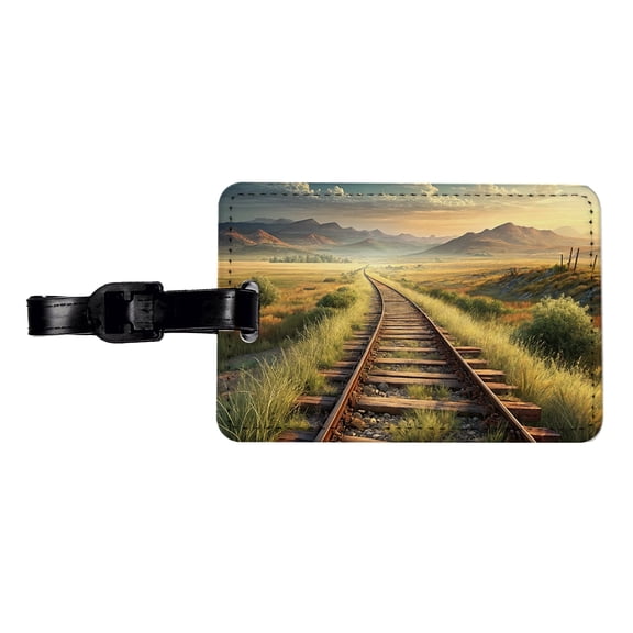 Old Train Tracks Vanishing Into The Distance Faux Leather Travel Luggage Tag